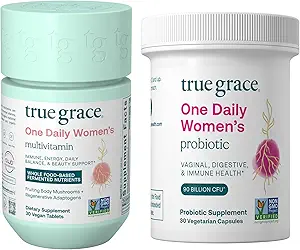 True Grace One Daily Women’s Multivitamin (30 Vegan Tablets) & One Daily Women’s Probiotic (30 Vegetarian Capsules) - Gluten Free, Soy Free, Organic - 30-Day Supply of Each
