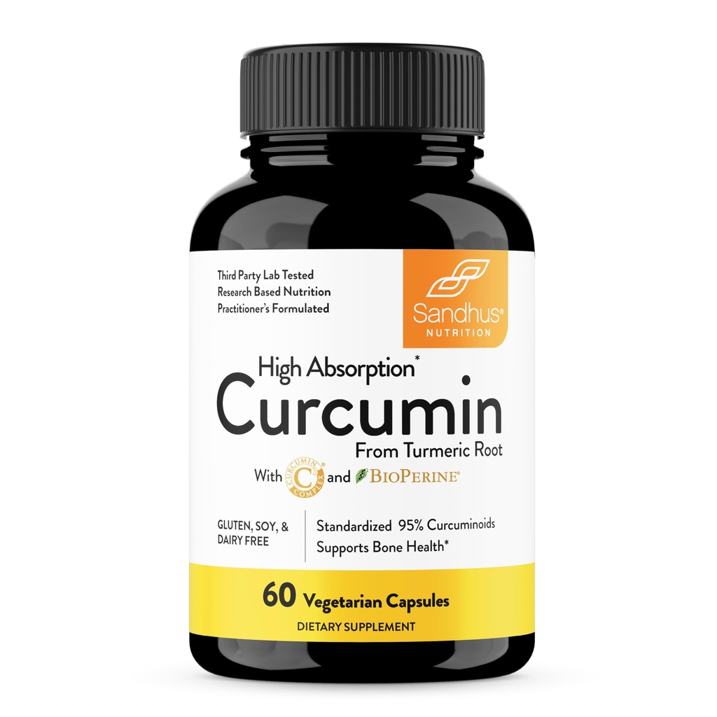Sandhu's Curcumin C3 Complex with BioPerine 60 Capsules | Non-GMO | High Absorption from Turmeric Root