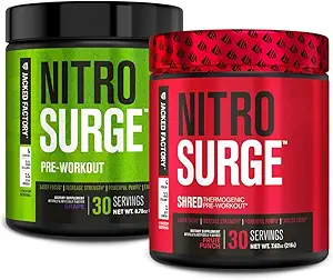 Jacked Factory Nitrosurge Pre-Workout in Grape & Fruit Punch Nitrosurge Shred Thermogenic Pre-Workout for Men & Women