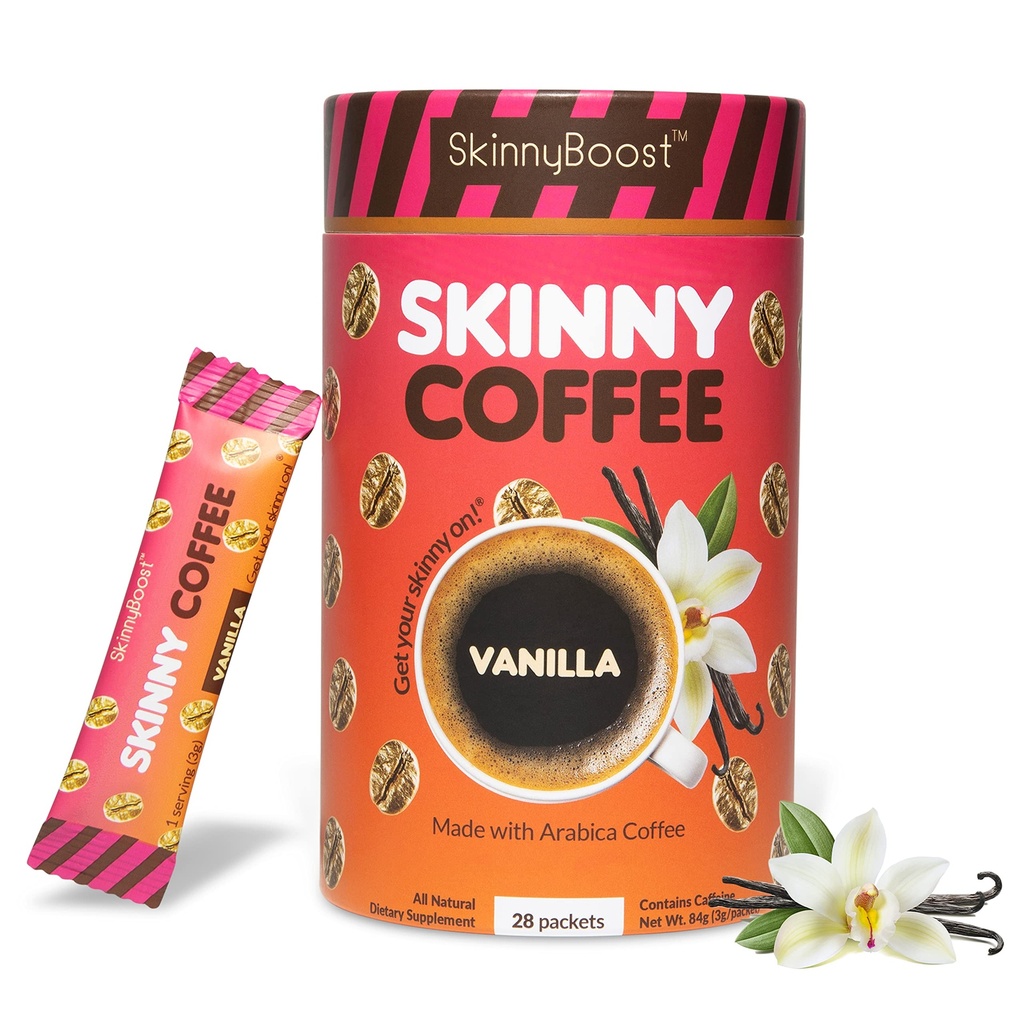 Skinny Boost Instant Skinny Coffee Sticks (Vanilla) - Made with Arabica Coffee Beans, Garcinia Cambogia, Green Tea Extract, B Vitamins, Fiber and Prebiotics –Sugar Free-Keto Friendly (28 Packets)