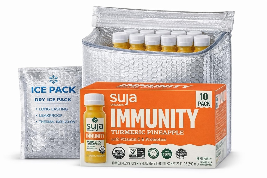 Suja Organic Immunity Wellness Shots - Turmeric Ginger Pineapple with Vitamin C & Probiotics - Immune Support - Vegan Non-GMO No Added Sugar - 2 Fl Oz (Pack of 10)