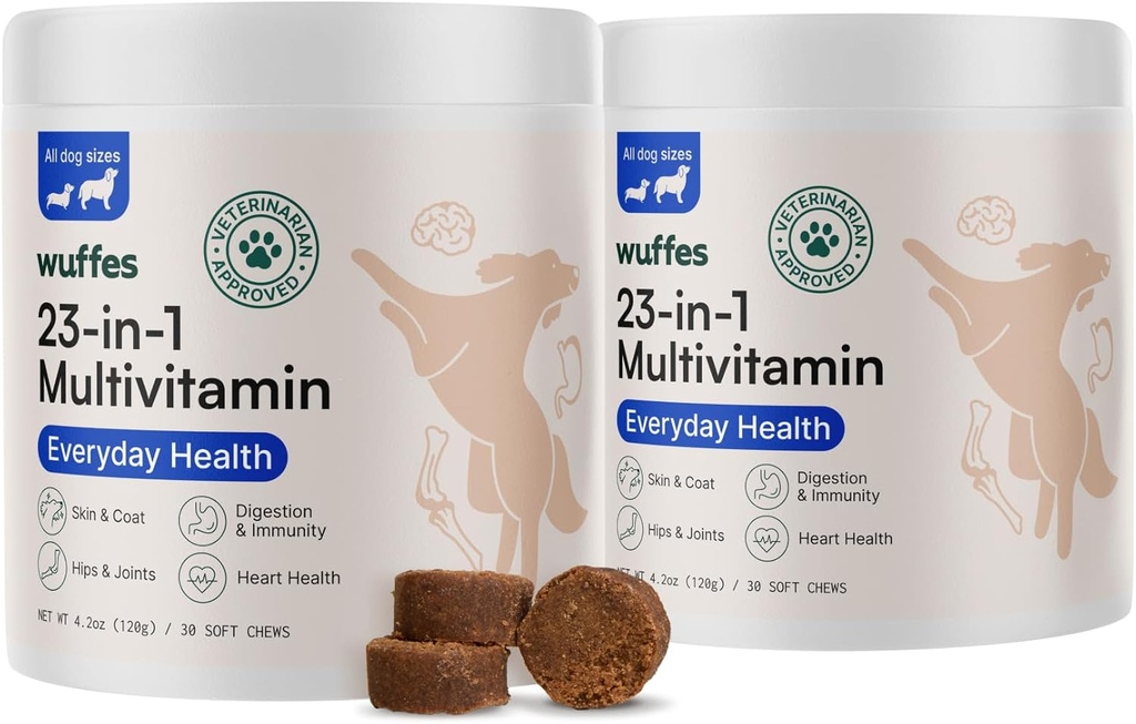 Wuffes 23-in-1 Chewable Dog Multivitamin&Supplements Bundle - Dog Multivitamin for Small&Large Breed - 2 Pack - 60 Count