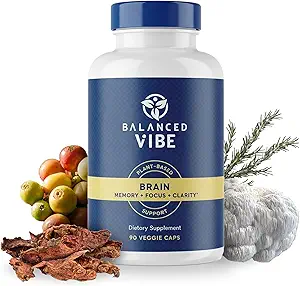 Balanced Vibe Brain Formula | Organic Plant-Based Nootropic for Focus, Clarity & Memory | Organic Lion’s Mane, Ginkgo, Bacopa, Rhodiola, Gotu Kola | Vegan Capsules | 30 Day Supply