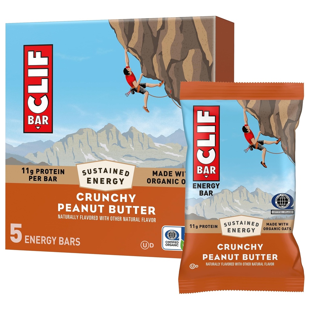 CLIF BAR - Energy Protein Bars - Crunchy Peanut Butter - Made with Organic Oats - Energy Bars - Non-GMO - (5 Pack)