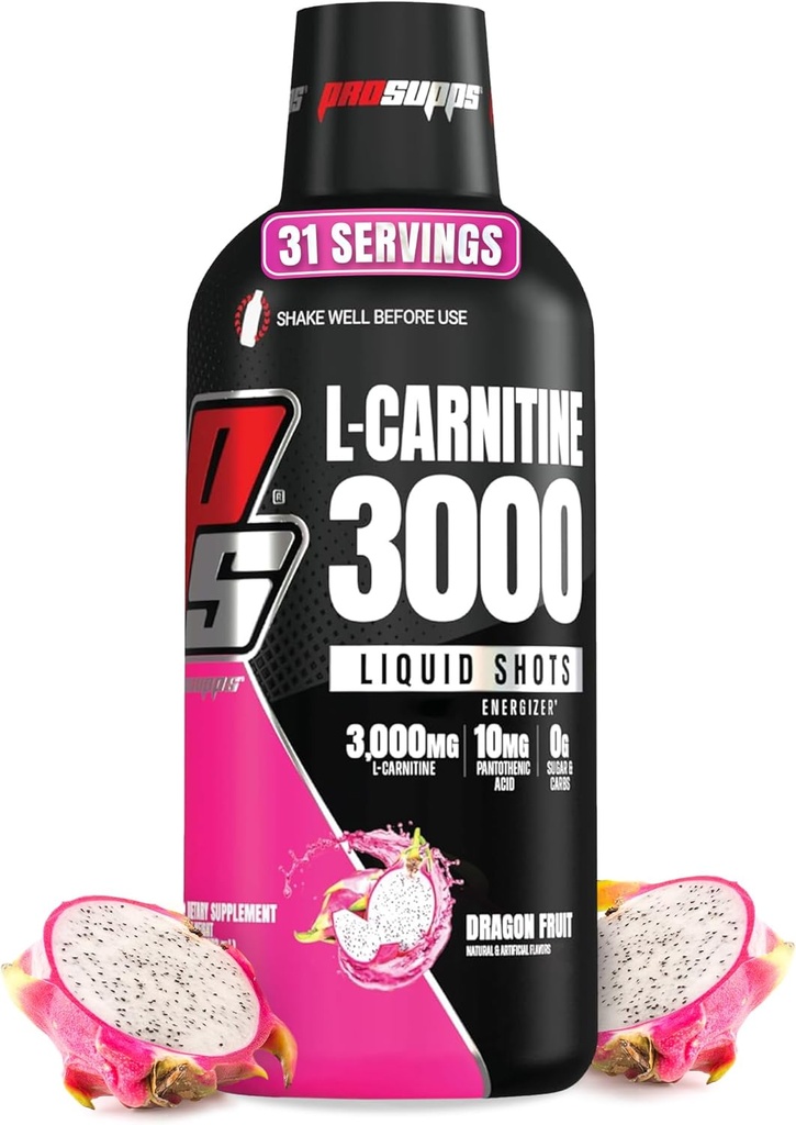 PROSUPPS L-Carnitine Liquid 3000, Stimulant-Free Liquid Shots for Men & Women - Clean Workout Drink for Energy, Performance & Muscle Recovery - No Sugar, No Carbs - 31 Servings, Dragon Fruit