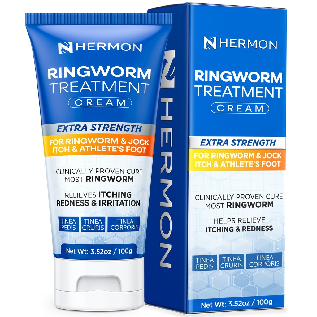 Hermon Antifungal Ringworm Cream for Humans – Helps Relieve Itching, Redness & Discomfort from Ringworm, Jock Itch, Athlete’s Foot & Tinea Versicolor – Gentle for Adults & Kids – 100ml