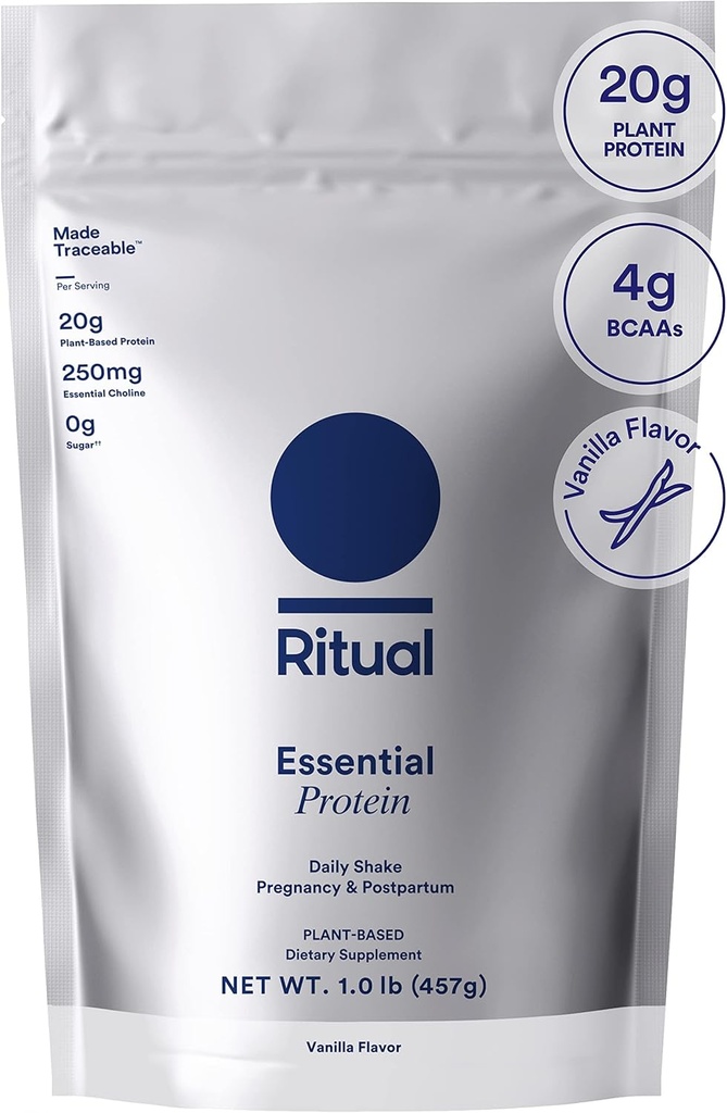 Ritual Prenatal Vegan Protein Powder: Choline to Support Prenatal, Postpartum, & Lactation, 20g Organic Pea Protein from Regenerative Farms in USA, Gluten Free, Plant Based, Sugar Free†, Vanilla, 1Lbs