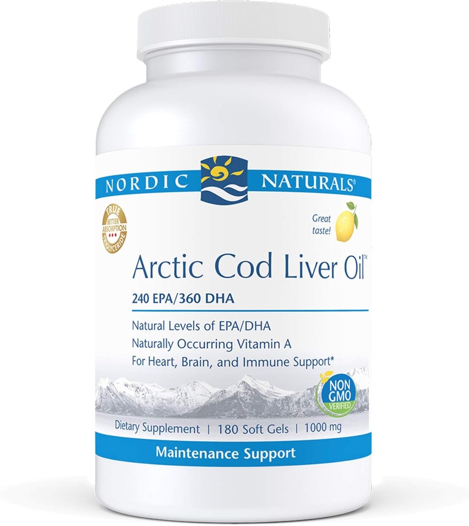 Nordic Naturals Pro - Arctic Cod Liver Oil CLO, Supports Heart and Brain Health - Lemon-Flavored 180 Soft Gels