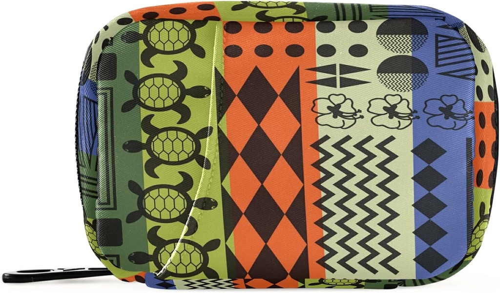 Striped Aloha Turtle Pill Box 7 Day Pill Case Travel Pill Organizer Bag with Zipper Portable Weekly Case Compact Size for Vitamin Supplement Holder