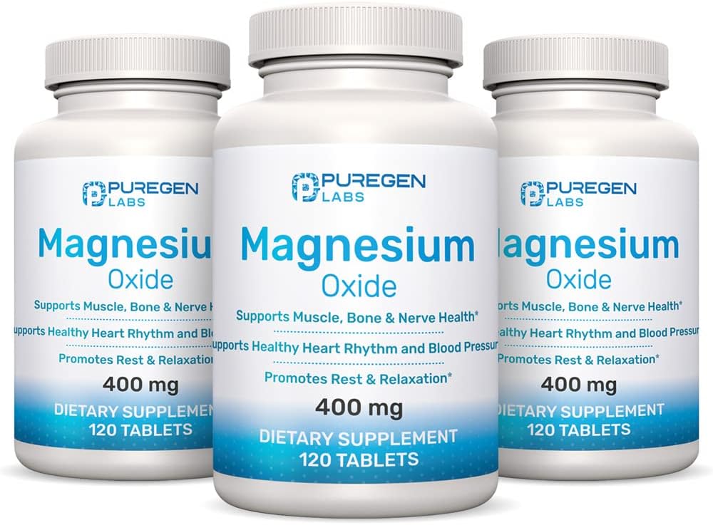 Magnesium 400mg [High Potency] Supplement – Magnesium Oxide for Immune Support, Muscle Recovery, Leg Cramps, Relaxation - 3 Pack | Total 360 Count