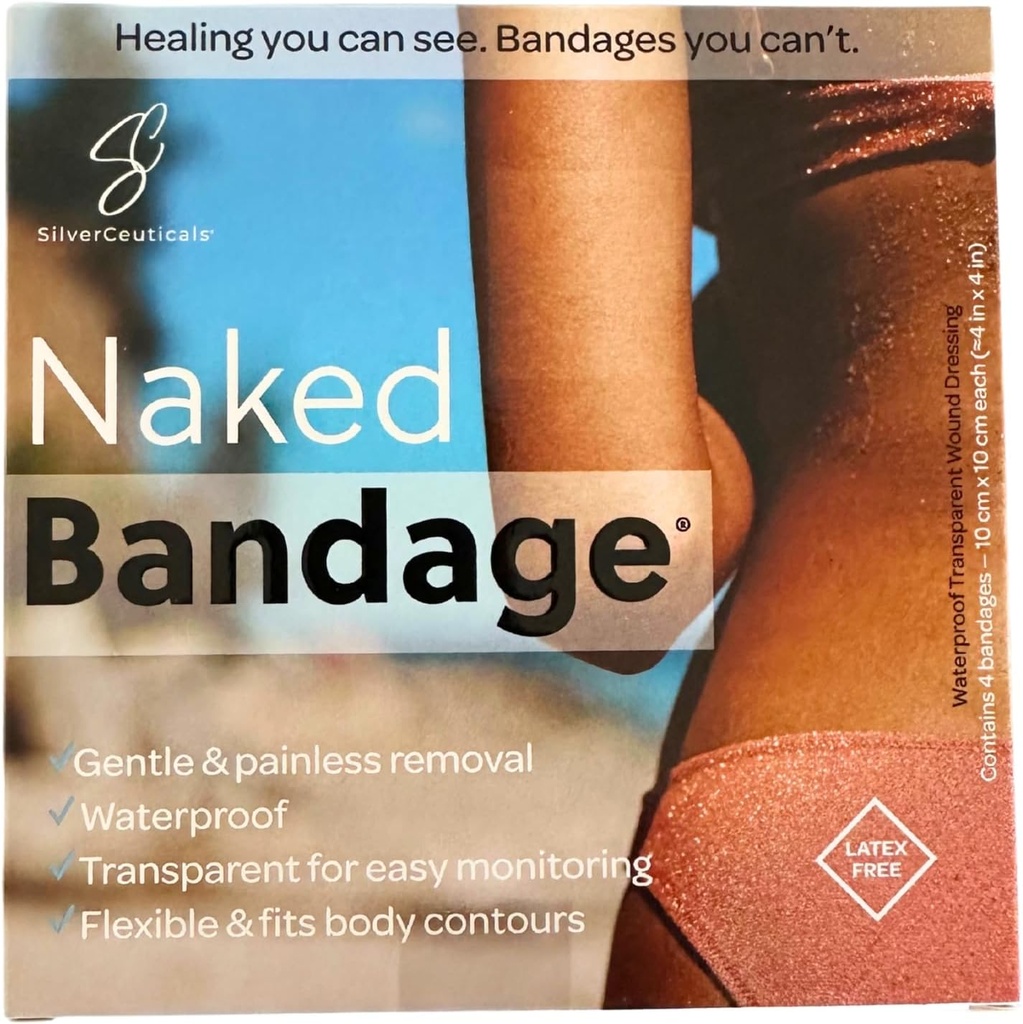 Naked Bandage - Keep Cuts Scrapes Burns & Tattoos Moist - Breathable & Transparent - Monitor Healing - Pain Free Removal - Water & Sweat Resistant - Seals Out Dirt - (4) 4in x 4in Sheets