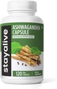 STAY ALIVE Ashwagandha with Black Pepper, 10:1 Extract, 120 Pills, 100% Pure Root Powder, Extra Strength Capsules, Non-GMO & Gluten Free Ashwagandha Supplements for Women and Men