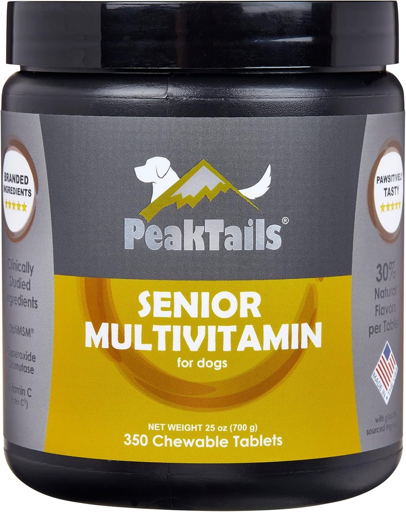 Senior Multivitamin for Dogs – 350 Chewable Tablets with MSM, Superoxide Dismutase