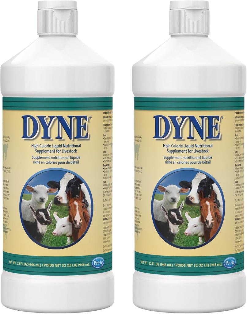 PetAg Dyne High Calorie Liquid Nutritional Supplement for Livestock - 32 oz - Includes Added Vitamins - Excellent for Underweight, Stressed, or Recovering Animals