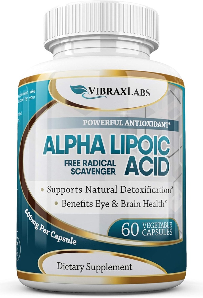Alpha Lipoic Acid 600mg Capsules - Extra Strength ALA Supplement - Best Pure Vegetarian Capsules for Nerve Pain, Skin, Face, Eye and Brain Boost – Helps Sustain Natural Detoxification, Non-GMO