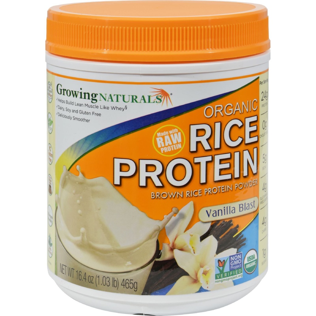 Growing Naturals: Organic Rice Protein Vanilla Power, 16.8 oz