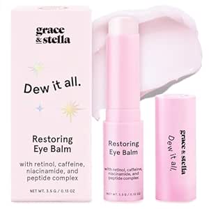grace & stella Under Eye Brightener Balm Stick - Travel Size Toiletries - Retinol & Caffeine Eye Cream for Dark Circles, Puffiness, Wrinkles - Restore and Hydrate - Vegan Skincare (0.13oz / 3.5g)