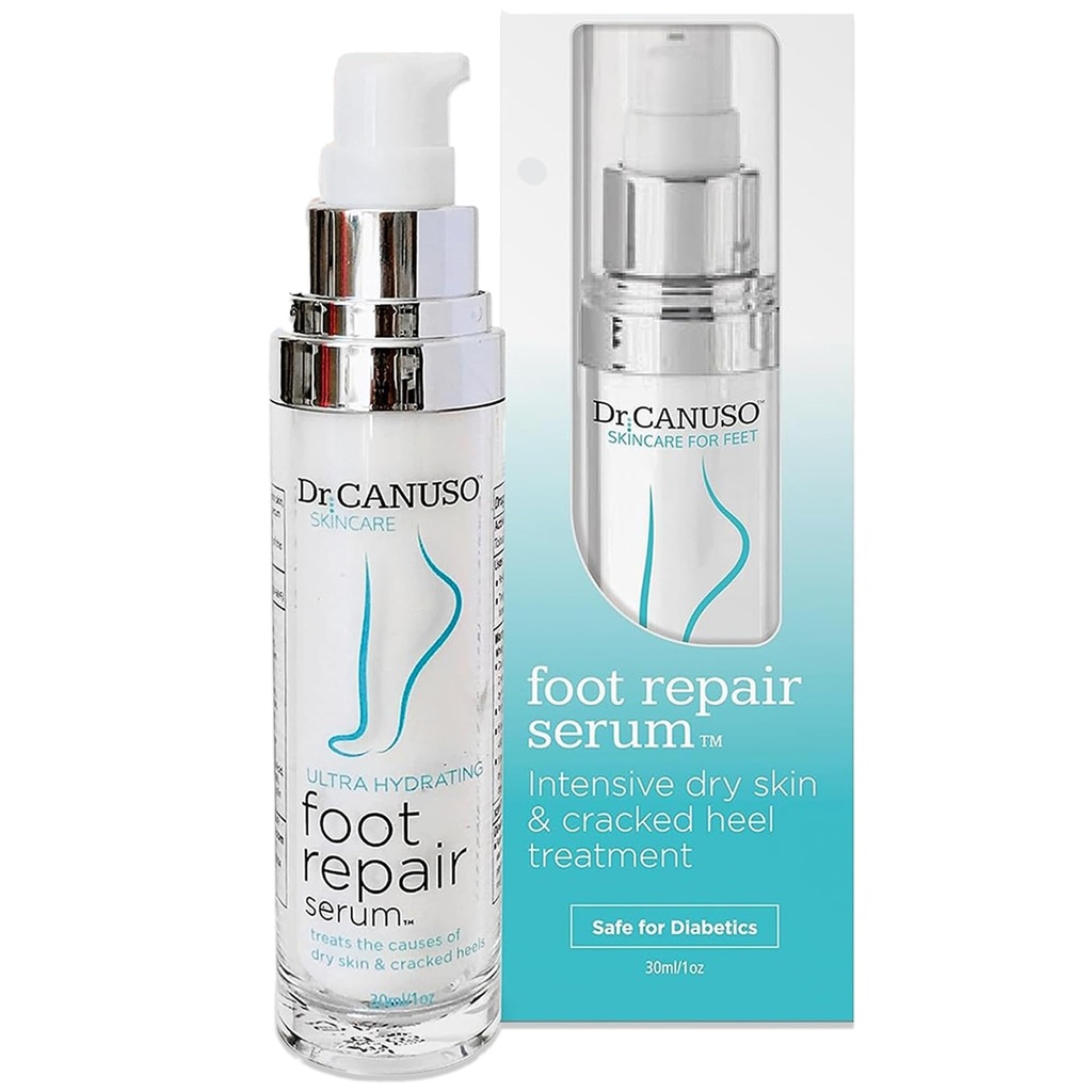 Dr. Canuso Foot Repair Serum, Medical Strength Cracked Heel Treatment, Lotion for Fast Acting Relief for Cracked Feet & Dry Skin, Patent Pending Formula, Made in USA