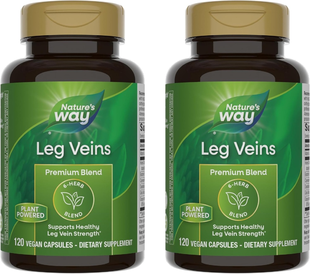 Nature's Way Leg Veins, Supports Healthy Leg Vein Strength*, 6-Herb Blend, With Horse Chestnut Extract, Dandelion, Gluten Free, 120 Vegan Capsules (Packaging May Vary) - 2 Pack