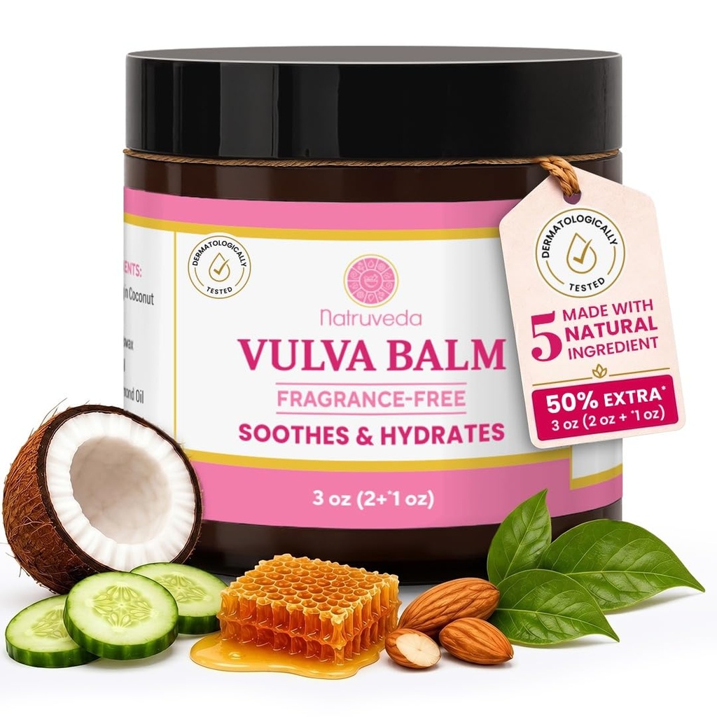 Natruveda Fragrance Free Vulva Balm Moisturizer for Women – Intimate Hydration & Menopause Dryness Support – Natural Feminine Balm for Vulvar Irritation & Itching – Hormone Free – 3 oz