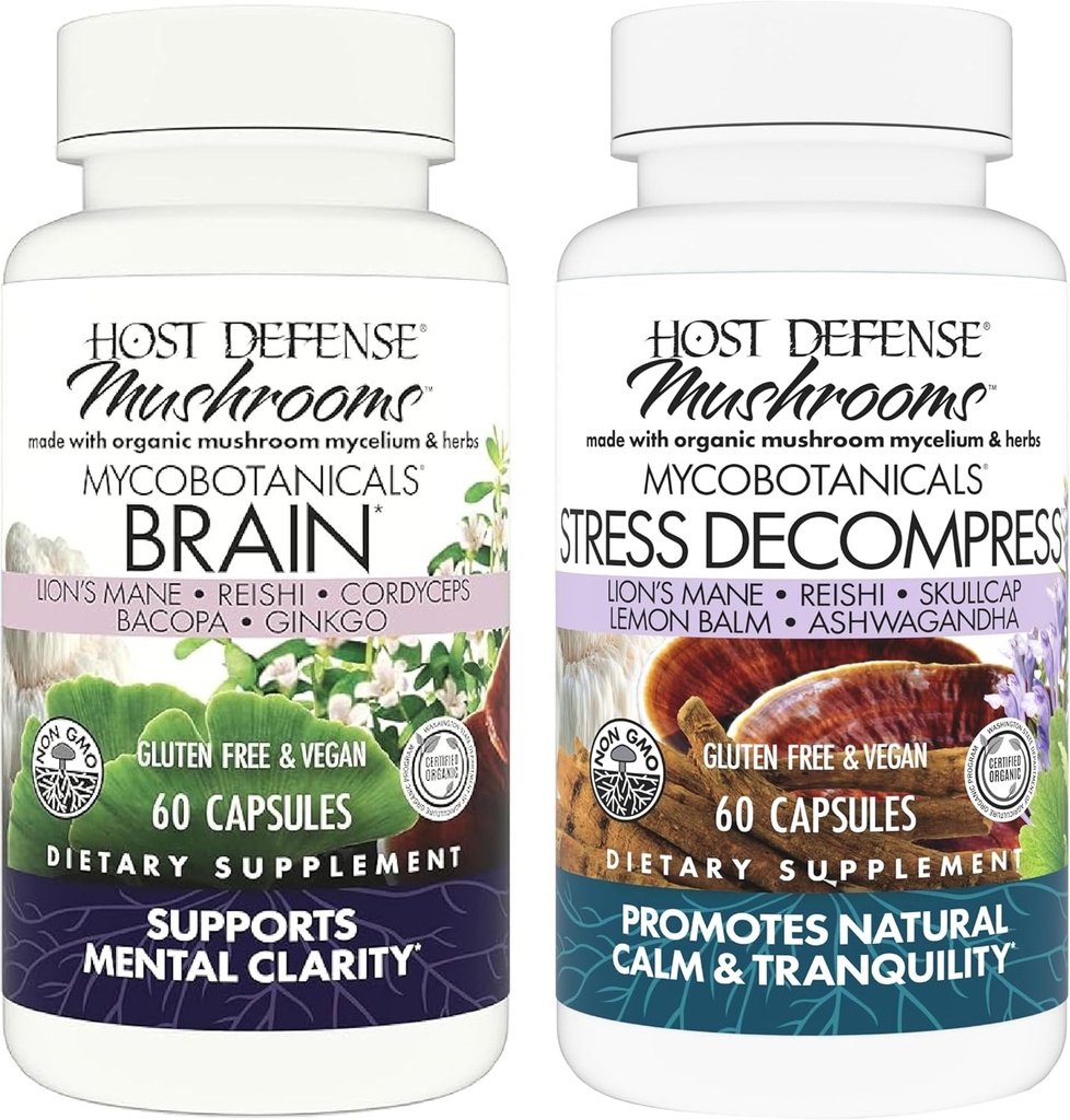 Host Defense Bundle with MycoBotanicals Brain* Capsules, 60 Count & MycoBotanicals Stress Decompress* Capsules, 60 Count - Support Memory & Focus - Support Relaxation*