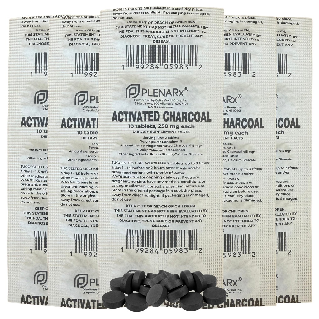 Activated Charcoal Dietary Supplement Easy to Swallow Tablets Individually Packed in Blisters Helps Occasional Gas & Bloating Detox Support Pack of 5