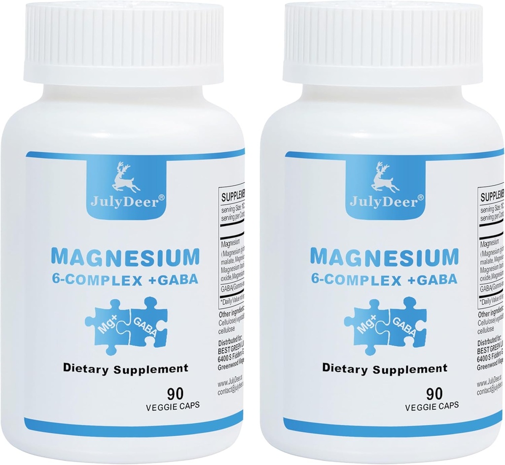 2 Bottles Sixfold Magnesium Complex | 350mg of Magnesium Glycinate, Malate, Citrate, Taurine, Oxide, L-threonate for Muscles,Nerves,& Energy, GABA Sleep Support | High Absorption | Vegan | 90 Capsules