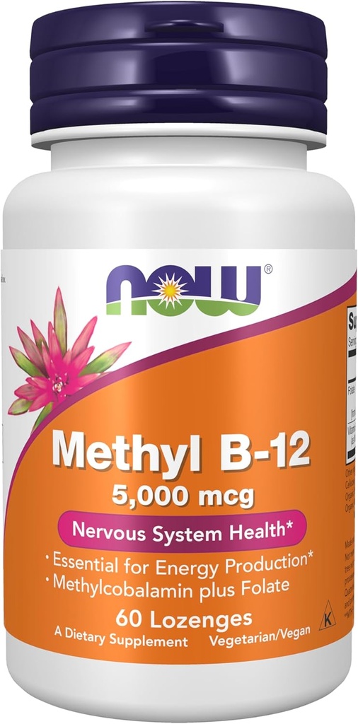 NOW Foods Supplements, Methyl B-12 (Methylcobalamin) 5,000 mcg, Nervous System Health*, 60 Lozenges