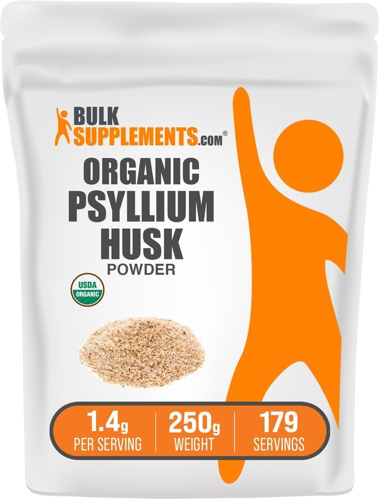 BulkSupplements.com Organic Psyllium Husk Powder - Psyllium Husk Powder for Baking, Fiber Supplement - Gluten Free, 1.4g per Serving, 250g (8.8 oz) (Pack of 1)