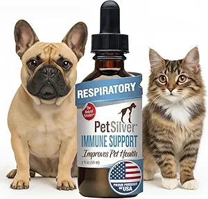 PetSilver Immune Support - Promotes Respiratory Health in Cats & Dogs, Sinus & Kennel Cough Treatment, Natural Antibiotic, Allergy Relief, Chelated Silver Formula, Easy-to-Use Dropper, USA - 2 fl oz