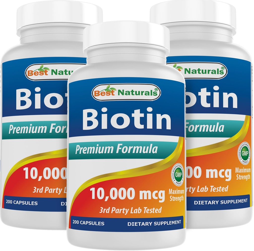 Best Naturals Biotin 10,000 mcg 200 Capsules (Pack of 3)