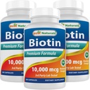 Best Naturals Biotin 10,000 mcg 200 Capsules (Pack of 3)