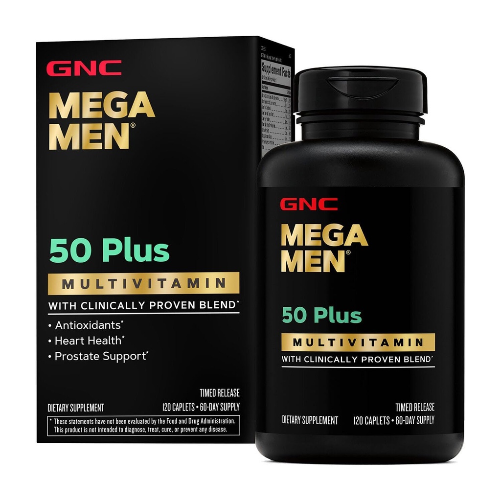GNC Mega Men 50 Plus Multivitamin | Antioxidants | Heart Health | Prostate and Circulatory Support | 120 Count