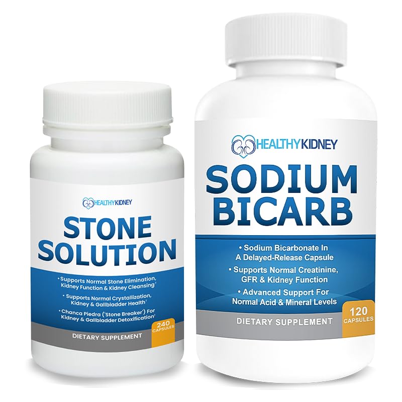 Stone Solution Capsules- Natural Dissolver, Kidney Stone Support & Kidney Cleanser, 60 Servings + Sodium Bicarbonate 650mg Capsules Delayed Release for Supporting Normal Kidney Function, 120 Pills