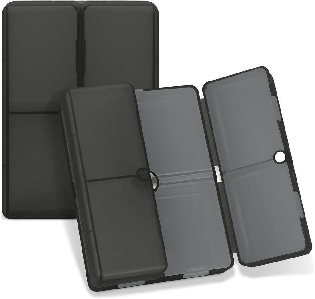 FYY Daily Pill Organizer, 7 Compartments Portable Pill Case Travel Pill Organizer,[Folding Design] Pill Box for Purse Pocket to Hold Vitamins,Cod Liver Oil,Supplements and Medication-Clear Black