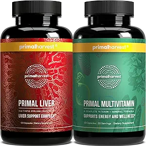Primal Harvest Multivitamin & Liver Supplements for Women and Men Liver Support Complex with Alpha-Lipoic Acid, L-Cysteine HCL, L-Glutathione, Milk Thistle, and Spirulina