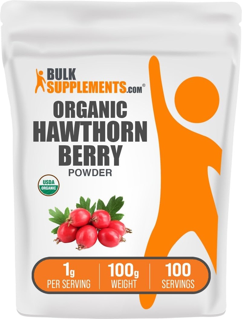 BulkSupplements.com Organic Hawthorn Berry Powder - Herbal Supplement, Hawthorn Berry Organic - Vegan & Gluten Free, 1g per Serving, 100g (3.5 oz) (Pack of 1)