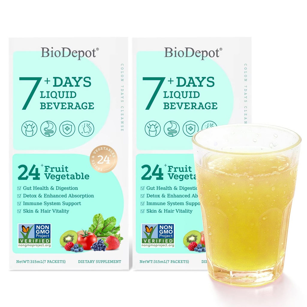 Liquid Probiotics with Prebiotics for Bloating Relief – 7 Day Gut Colon Cleanse & Detox Drink – Daily Digestive Support & Microbiome Balance – Vegan & Gluten-Free (2-Pack)