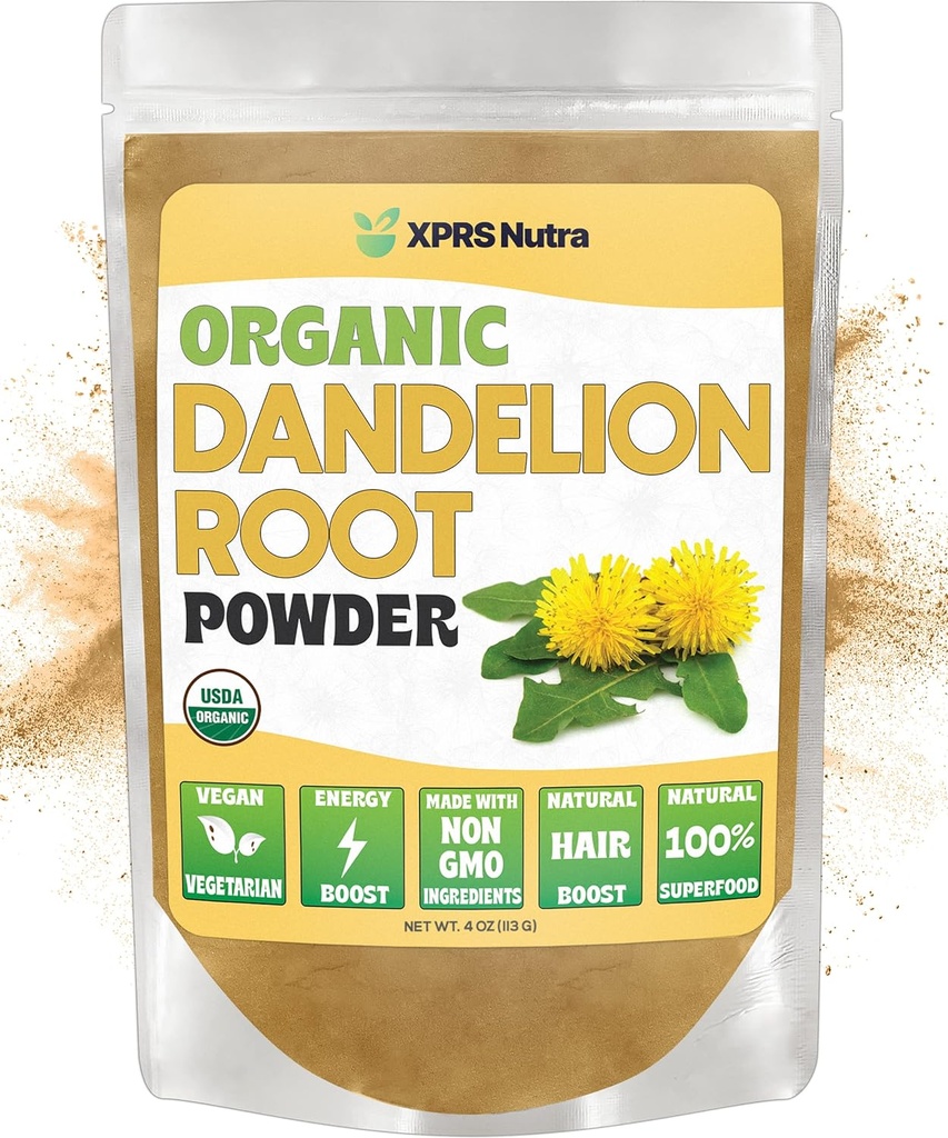 XPRS Nutra Organic Dandelion Root Powder - Vegan Friendly Antioxidant Power for Liver Support - Dandelion Root for Tea and Beverages - Immune Boosting Dandelion Powder (4 Ounce)