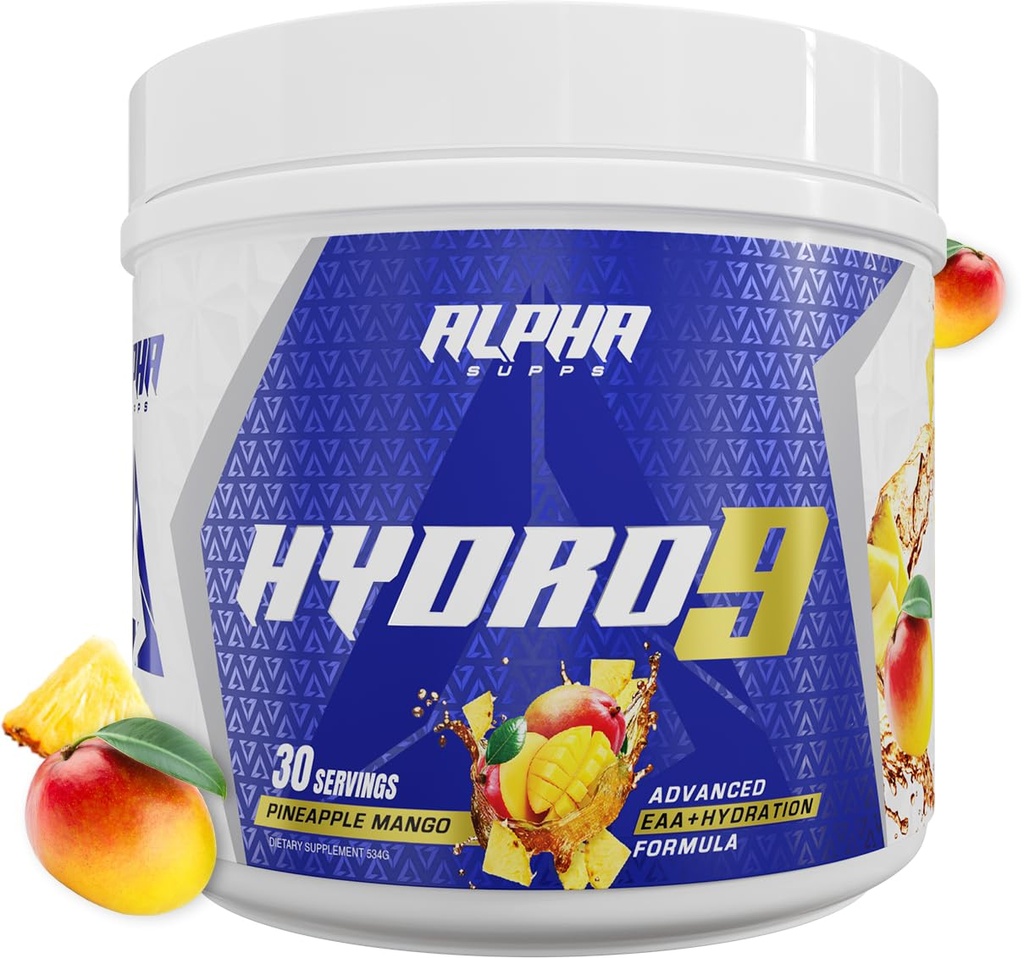 Alpha Supps Hydro 9 Aminos | EAA + Hydration Formula | Essential Amino Acids EAAs Powder with BCAAs & Electrolytes 30 Servings - Pineapple Mango