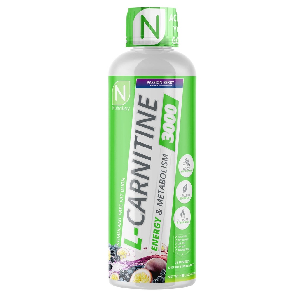 NutraKey L-Carnitine 3000mg, No Sugar, Gluten Free, Turn Into Fuel, (Passion Berry) 31 Servings