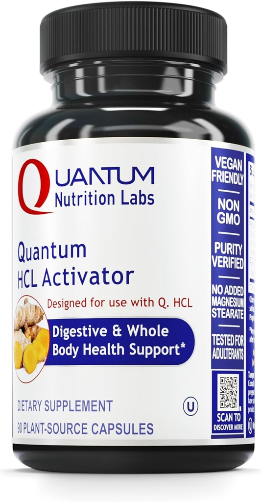 Quantum Nutrition Labs HCL Activator - Pepsin Digestive Enzymes Supplement for Optimal Digestive Function for Men & Women, Low Stomach Acid, Nutrient Absorption - 90 Vegetarian Capsules