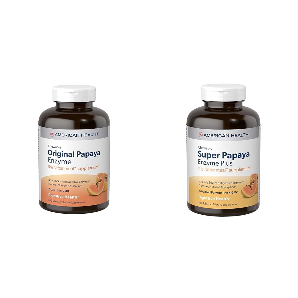 American Health Papaya Digestive Enzyme Chewable Tablets Bundle - Original 600 Count and Super Plus 360 Count