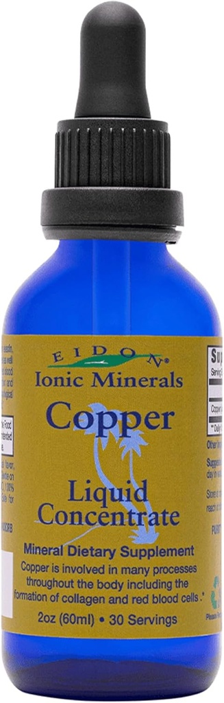Eidon Ionic Minerals Copper - Copper Supplement, Liquid Concentrate, Mineral Dietary Supplement for Red Blood Cell Support & Healthy Skin - 2 Ounce Bottle