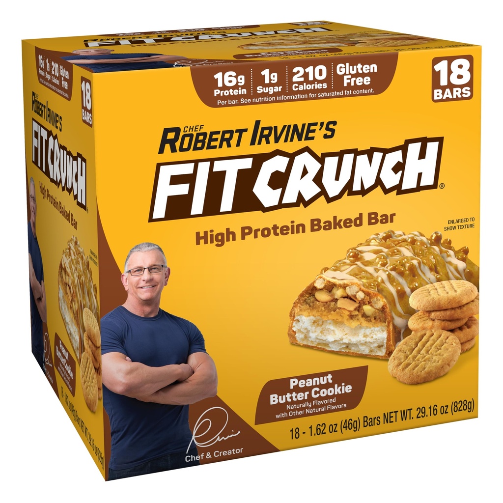 FITCRUNCH Snack Size Protein Bars, 6-Layer Baked Bar, 1g of Sugar, Gluten Free & Soft Cake Core (18 Bars, Peanut Butter Cookie)