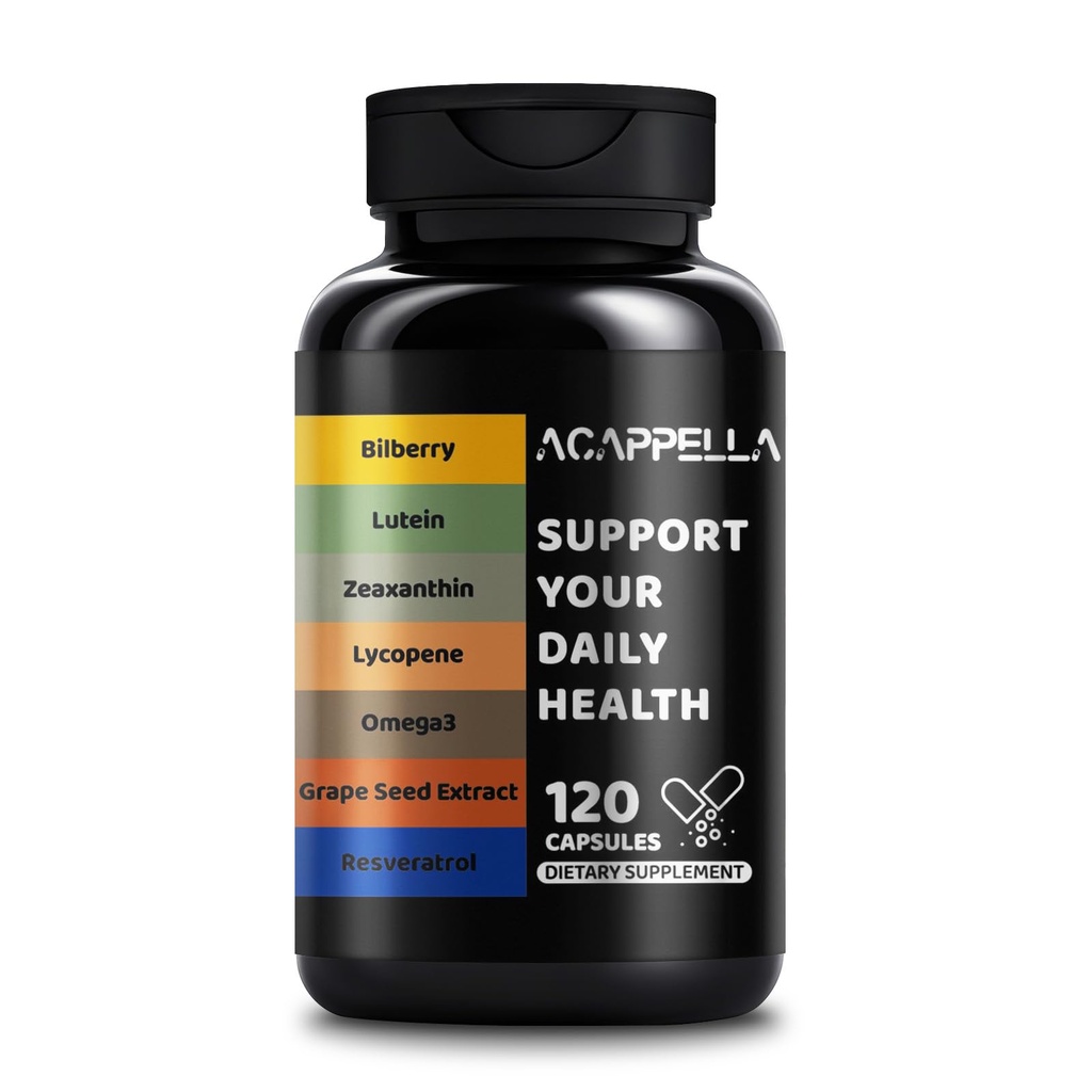 ACAPPELLA Lutein and zeaxanthin Supplements with Grape Seed Extract Capsule and Grape Seed Extract Capsule Eye Vitamins Capsules Bilberry Supplement for Eyes Omega 3 Fish Oil Capsules