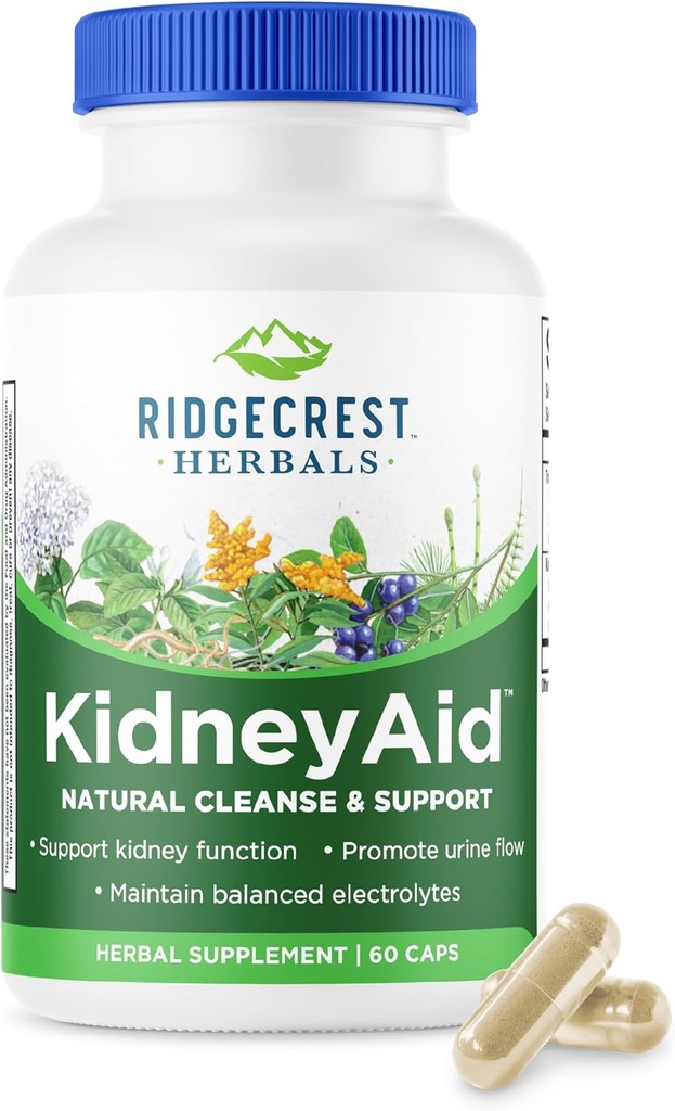 Ridgecrest Herbals KidneyAid, Kidney Health Support Supplement, Hydrangea, Horsetail, Urinary Tract Health Support, Trace Mineral (60 Caps, 30 Serv)