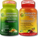 Liposomal Glutathione 500mg & Quercetin with Bromelain, Zinc, and Vitamin C – Antioxidant & Immune Support Bundle with Organic Whole Food Blends – Vegan, Non-GMO Respiratory Health Formula