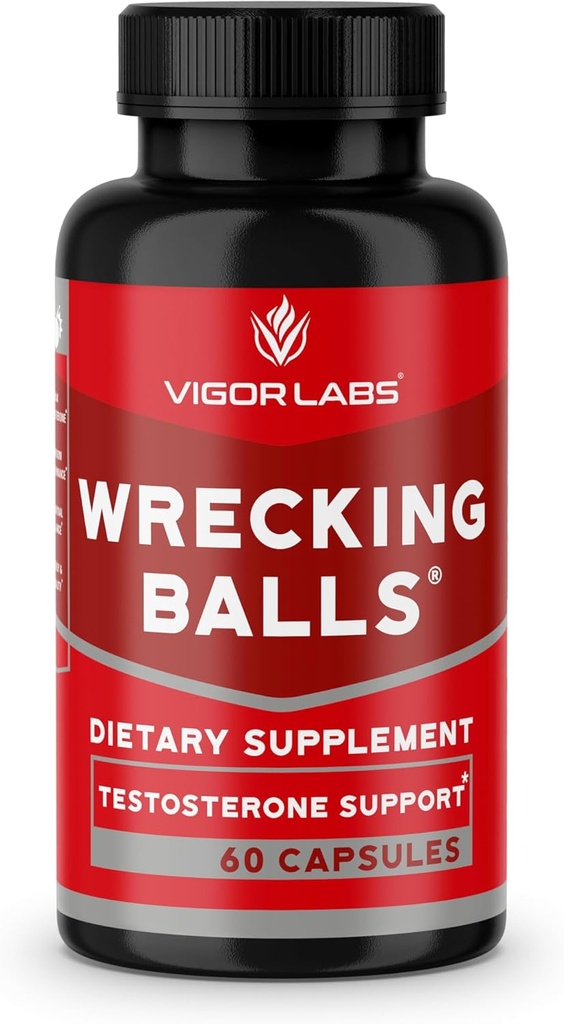 Vigor Labs Wrecking Balls (60 Capsules), Supports The Natural Production of Essential Male Hormones by Your Body to Support Fuller Drive, Male Vitality, and Increased Stamina. (Made in The USA)