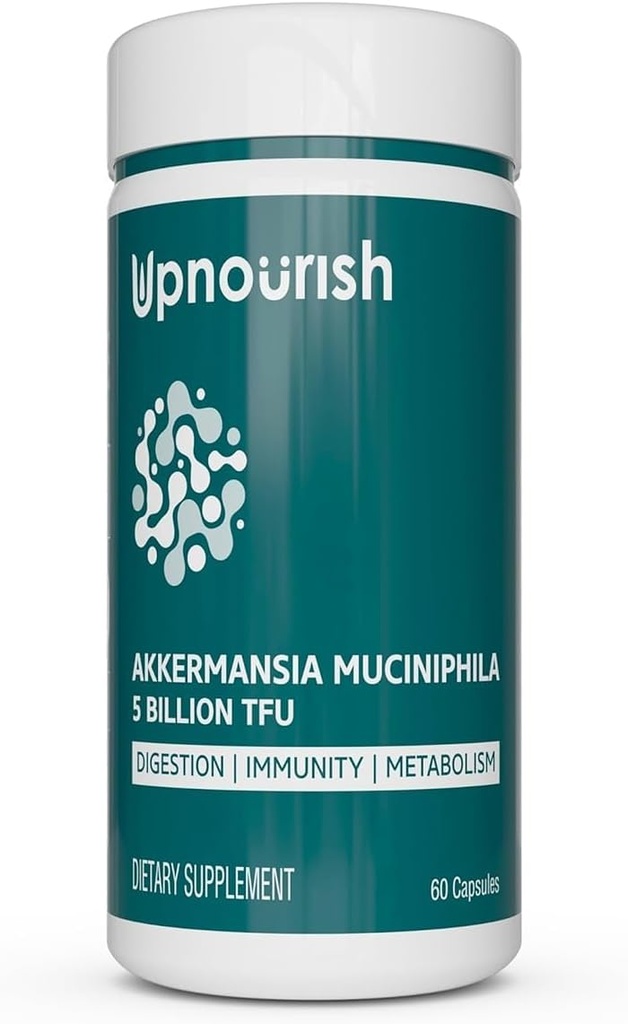 UpNourish Probiotics for GLP-1 Support, 5 Billion TFU Akkermansia Muciniphila for Digestive Health, Leaky Gut, Immunity and Metabolic Health, Prebiotics and Probiotics for Women and Men, 60 Capsules